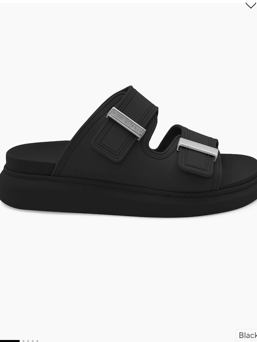 Alexander McQueen Black Double-Strap Rubber Slides with Silver Buckles